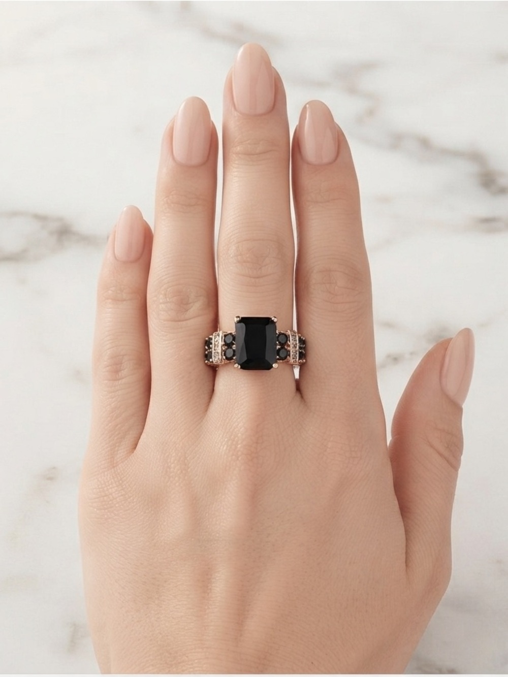 Elegant Black Onyx &CZ and Gold Ring Size 7.5